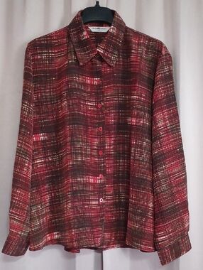 Draper's & Damon's Basketweave Plaid Long Sleeve Button Front Top